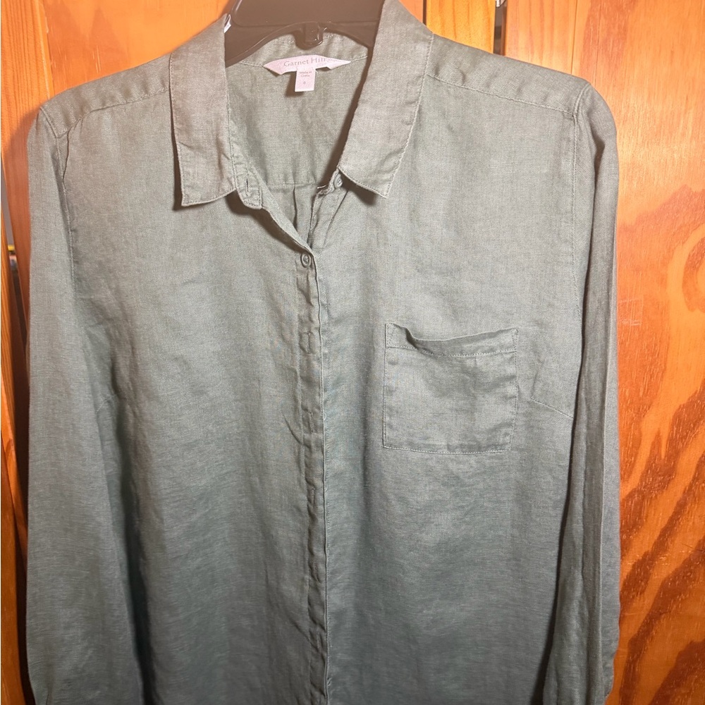 Garnet Hill Sage Green Linen Shirt Size 8